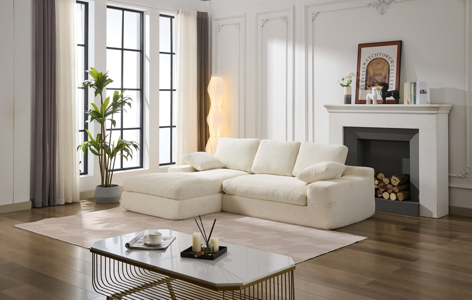 99*69" Modular Sectional Living Room Sofa Set, Modern Minimalist Style Couch, Upholstered Sleeper Sofa for Living Room, Bedroom, 2 PC Free Combination, Installation-free Sofa, L-Shape, White photo review