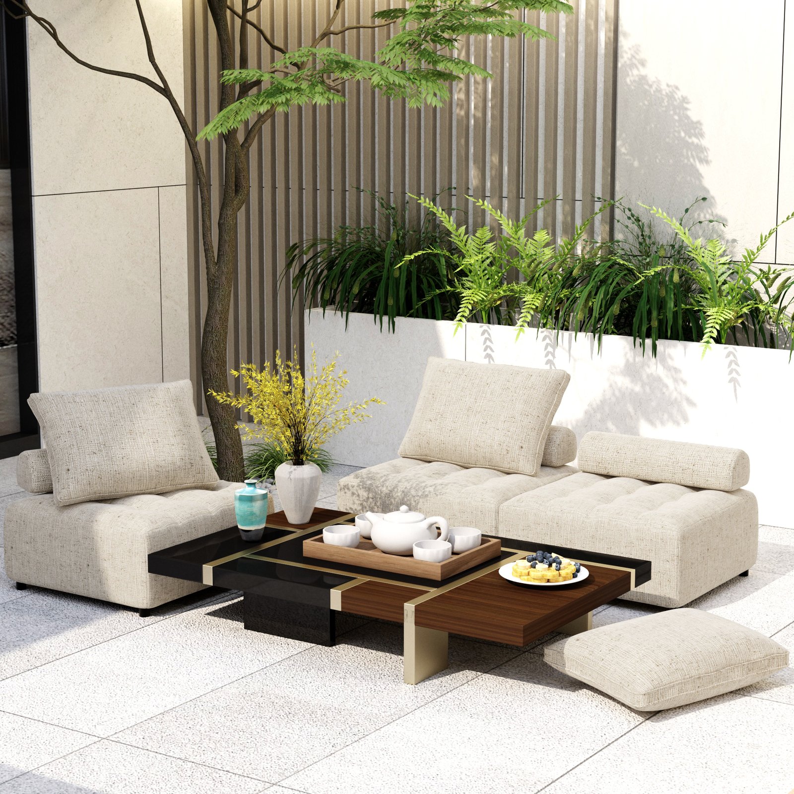 Outdoor Modular Sofa, with Aluminum Structure, Support Cushion and Back Cushion Cover-Removable, Fade-resistant, Waterproof Sofa Cover Included,Light Brown(The rate : Based on a single piece ) photo review