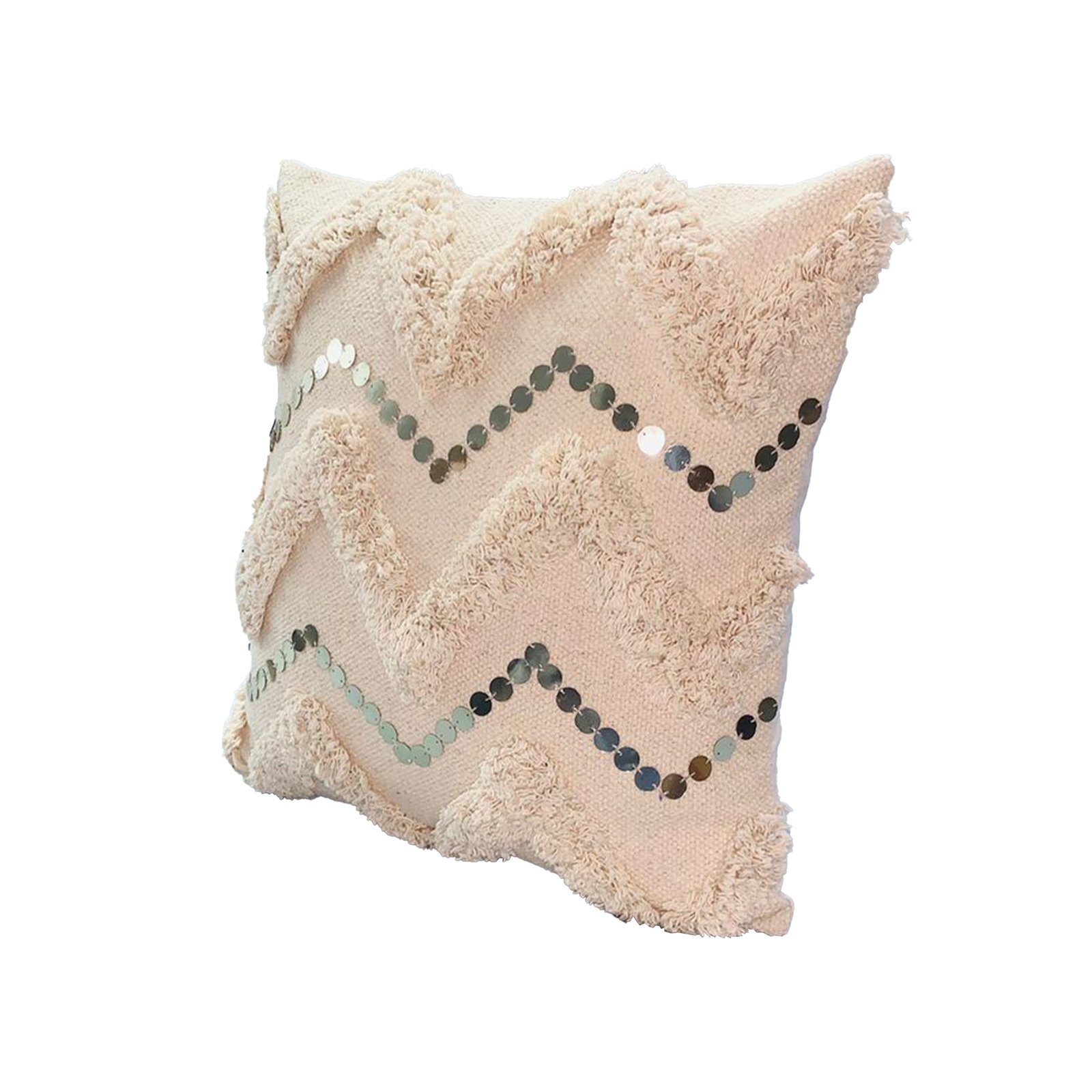 18 x 18 Square Cotton Accent Throw Pillow, Handcrafted Chevron Patchwork, Sequins, Blush Pink photo review