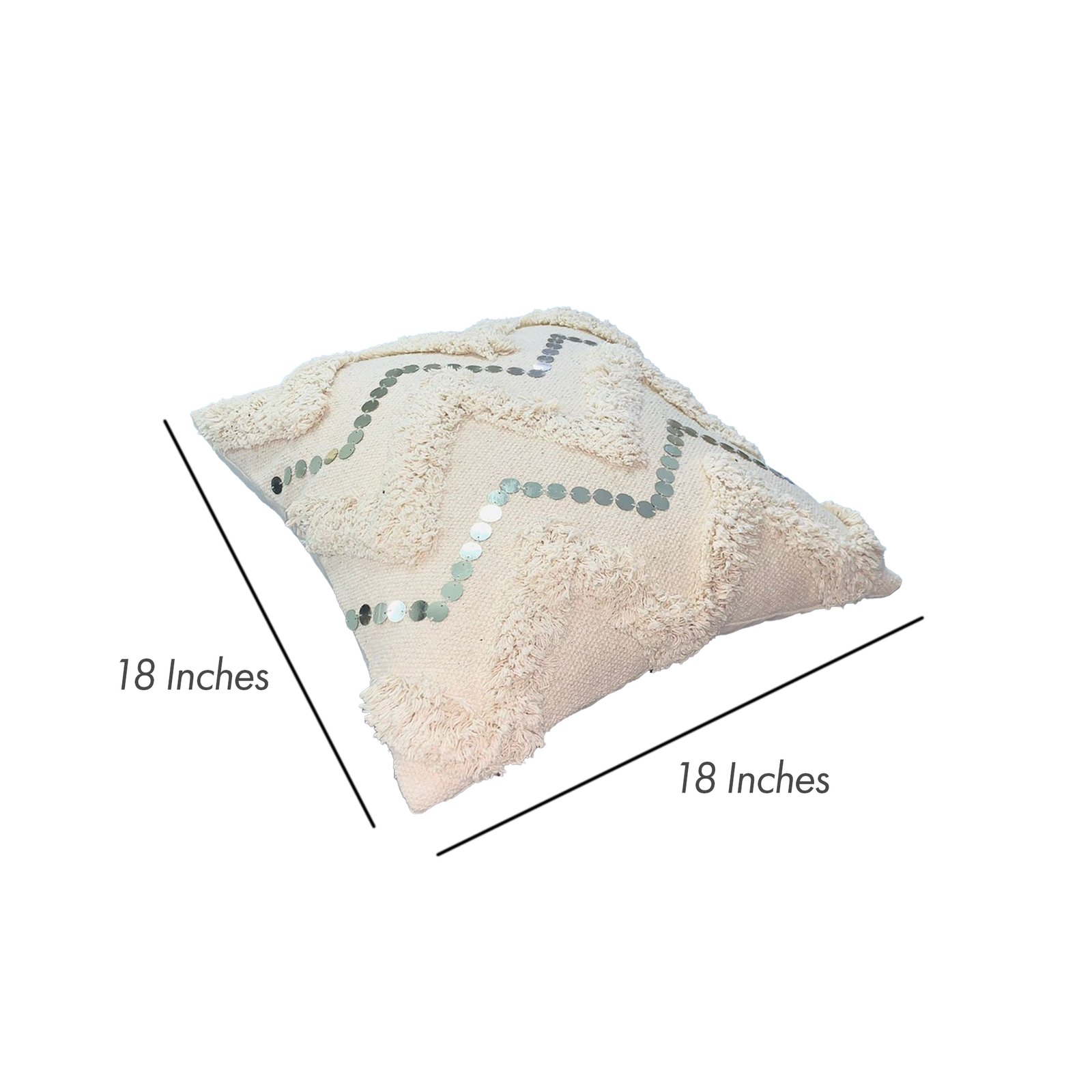 18 x 18 Square Cotton Accent Throw Pillow, Handcrafted Chevron Patchwork, Sequins, Blush Pink photo review