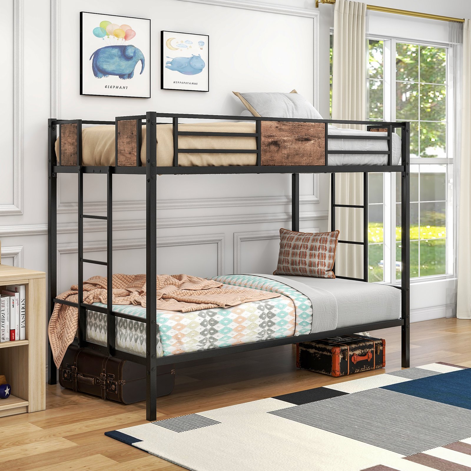 Twin Over Twin Size Metal Bunk Bed Black photo review