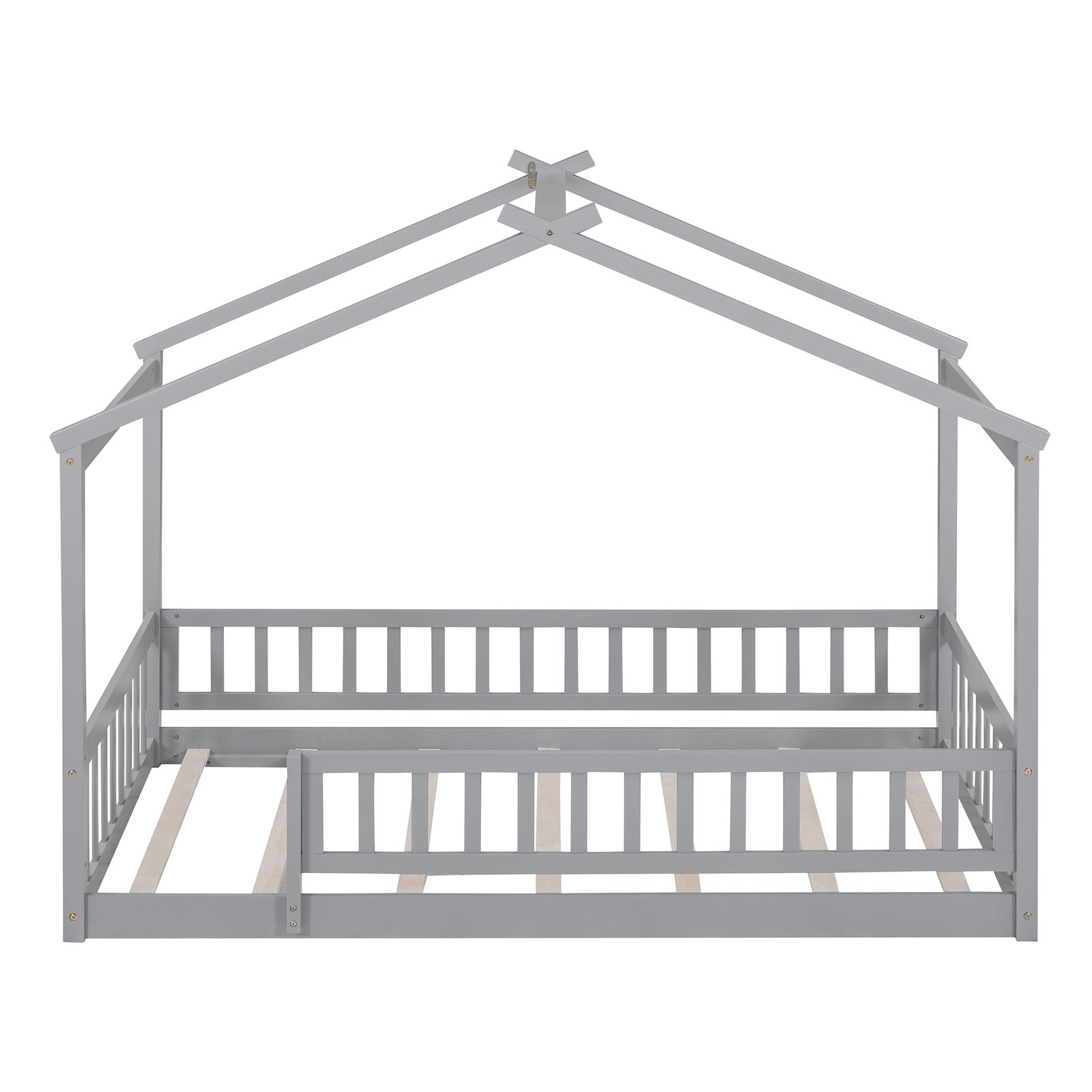 Twin Size Wood Bed House Bed Frame with Fence, for Kids, Teens, Girls, Boys, Gray photo review