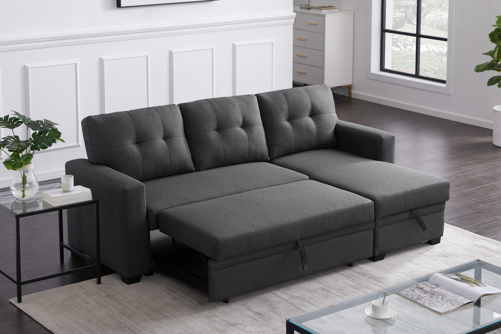 Upholstered Pull out Sectional Sofa with Chaise photo review