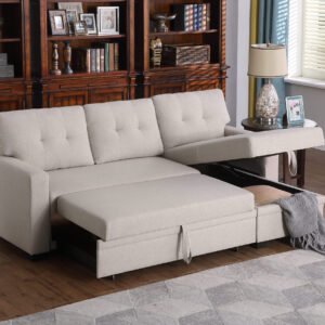 Upholstered Pull out Sectional Sofa with Chaise