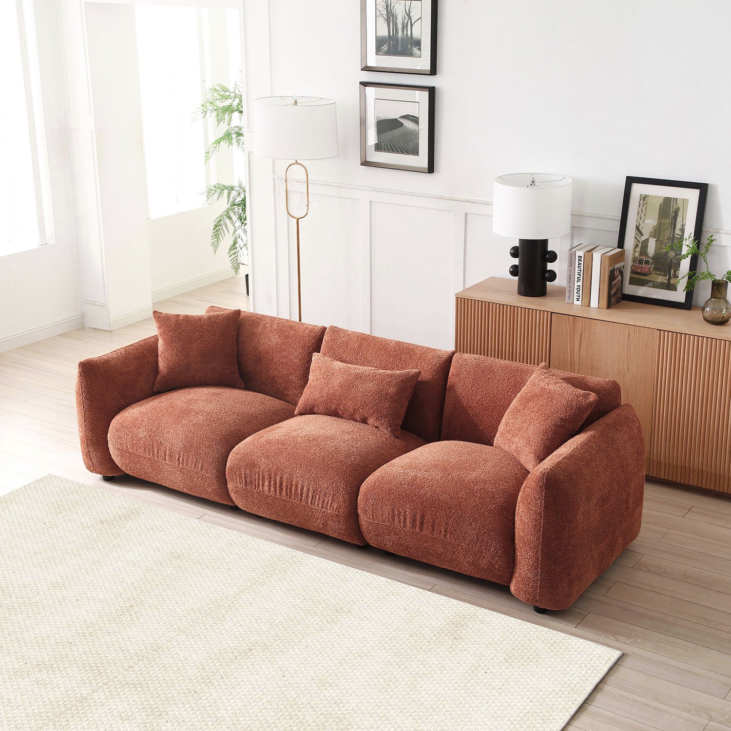 Mid Century Modern Couch 3-Seater Sofa for Livingroom, Orange photo review