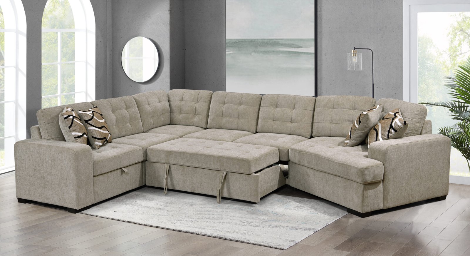 149" Oversized Sectional Modern Large Upholstered U-Shape Sectional Sofa, Extra Wide Chaise Lounge Couch for Home, Bedroom, Apartment, Dorm, Office, Light Gray photo review