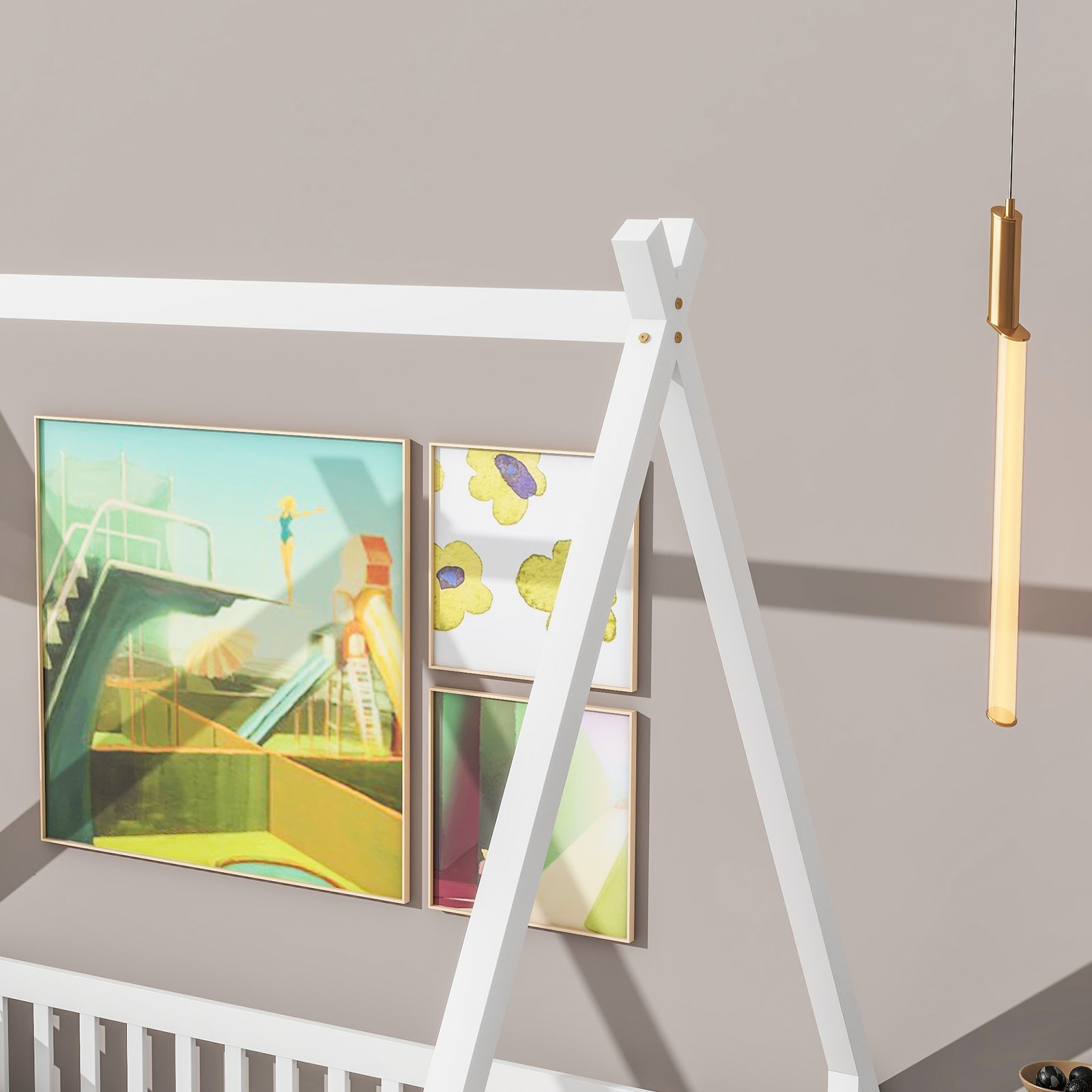 Full Tent-shaped Floor Bed, with Guardrails, Slats, Door ,White photo review