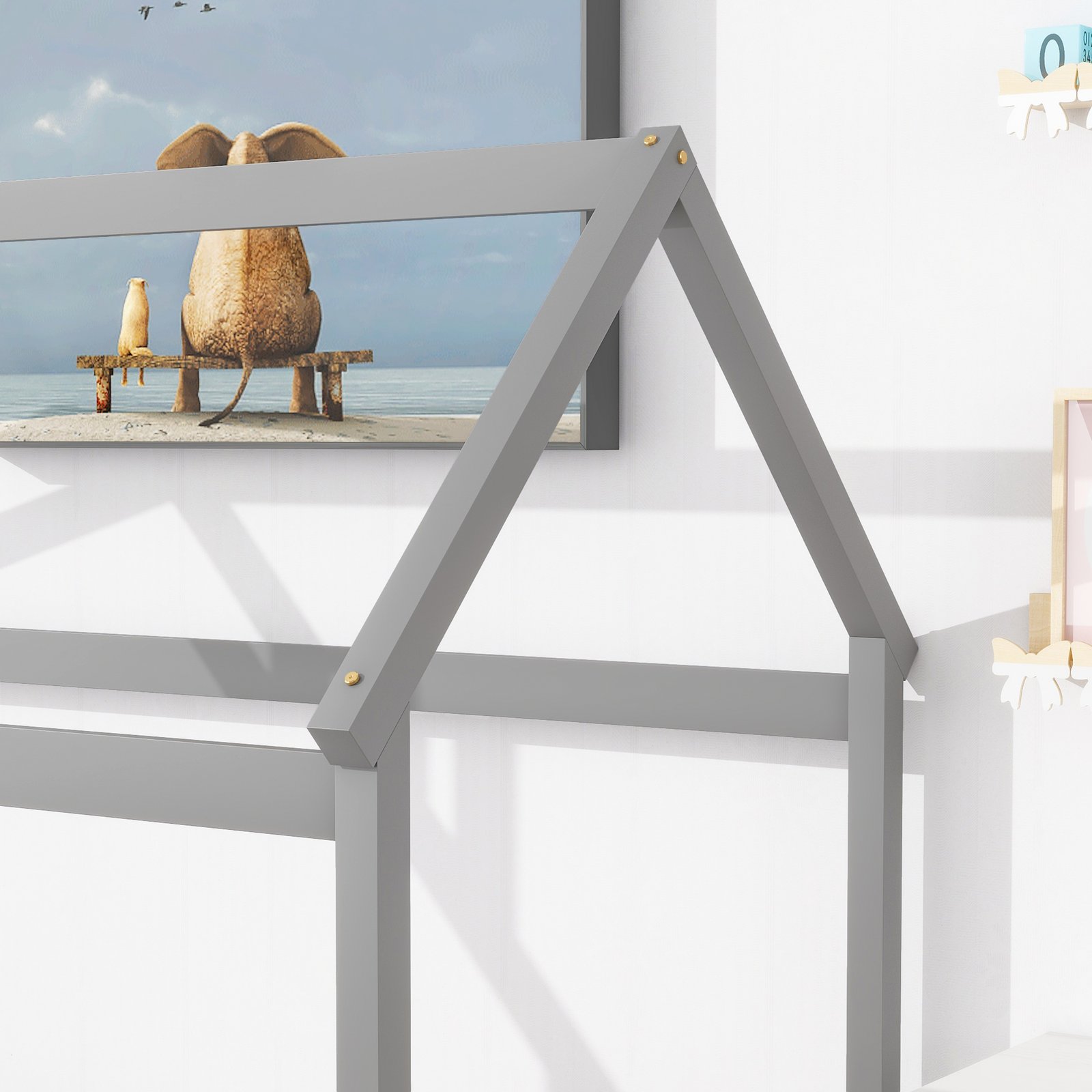 Twin House Bed with Guardrails, Slats ,Grey photo review