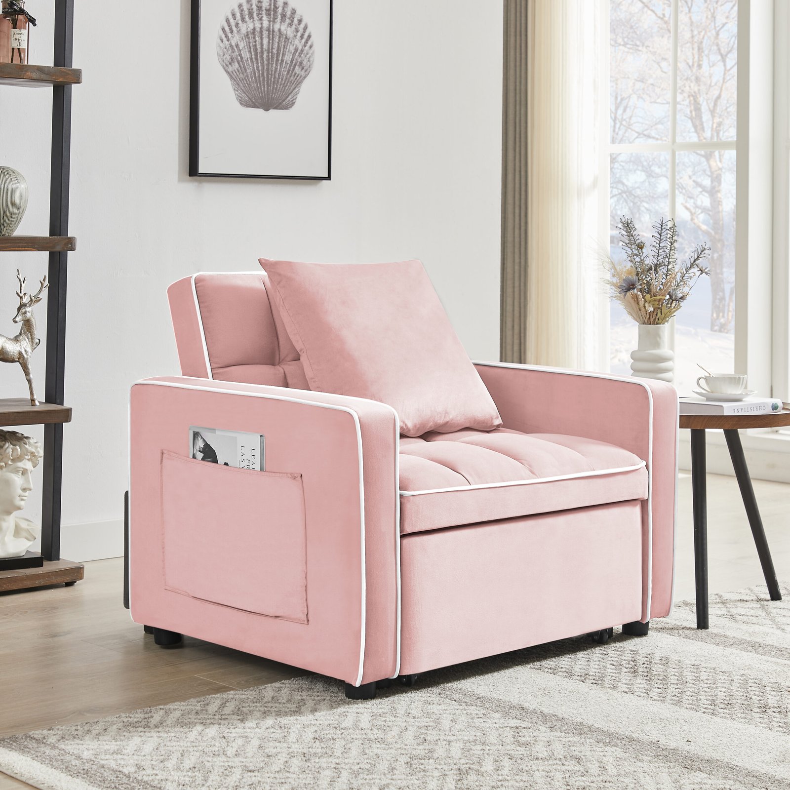Three-in-one sofa bed chair folding sofa bed adjustable back into a sofa recliner single bed adult modern chair bed berth Pink(UPC:712109616920) photo review