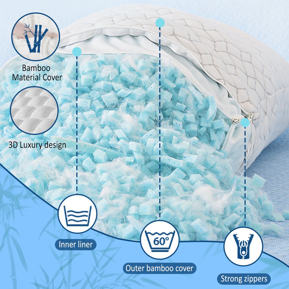 Bed Pillows for Sleeping, 1-Pack Memory Foam Pillow (20"x 26") with Adjustable Loft Cooling Bamboo Pillow for Side and Back Sleepers, Washable Removable Derived photo review