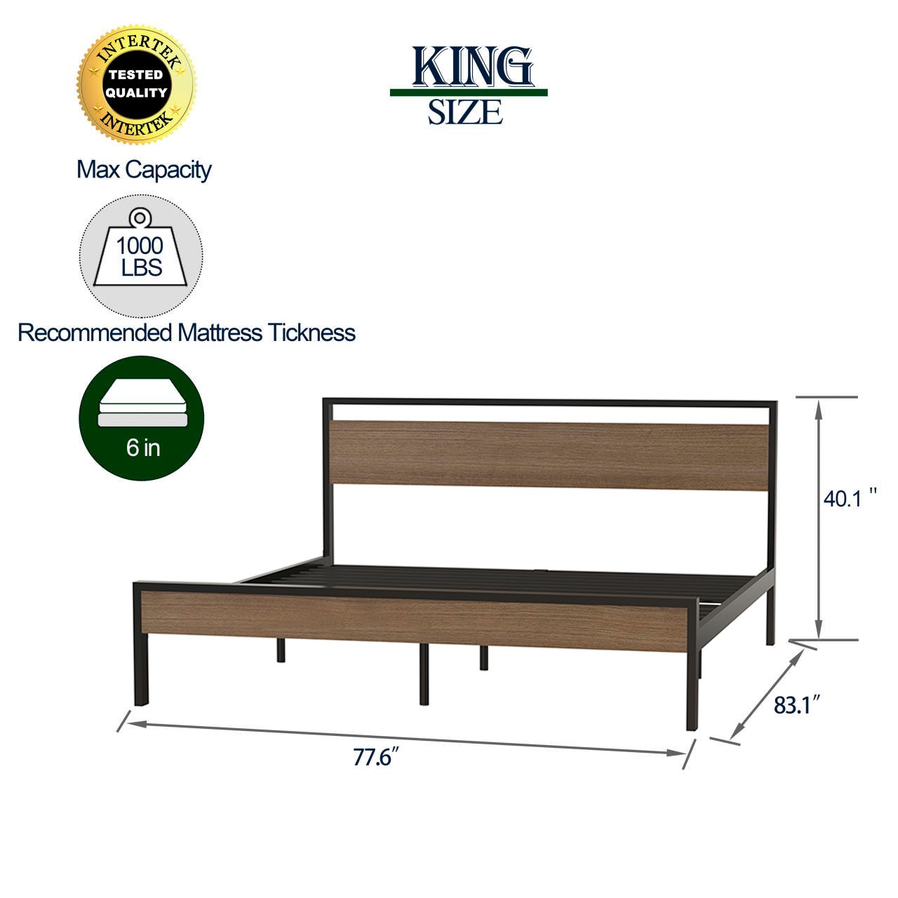 Ceres Metal Bed, Black with Cinnamon Wood Headboard&Footboard, King photo review