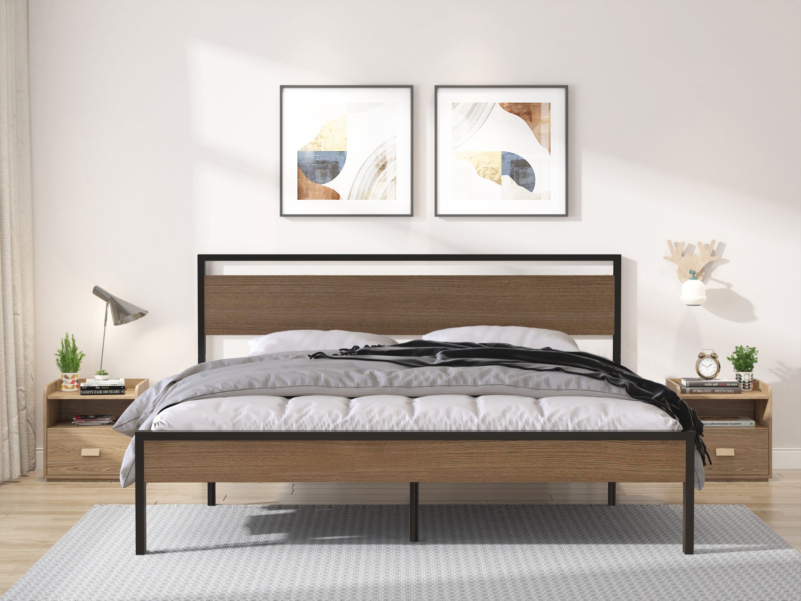 Ceres Metal Bed, Black with Cinnamon Wood Headboard&Footboard, King photo review