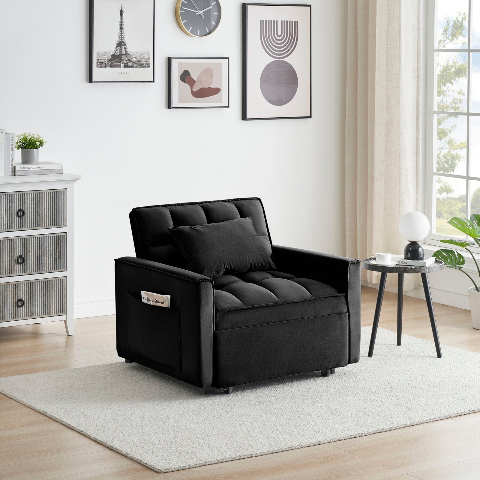 Sofa bed chair 3 in 1 convertible, recliner, single recliner, suitable for small Spaces with adjustable back black photo review