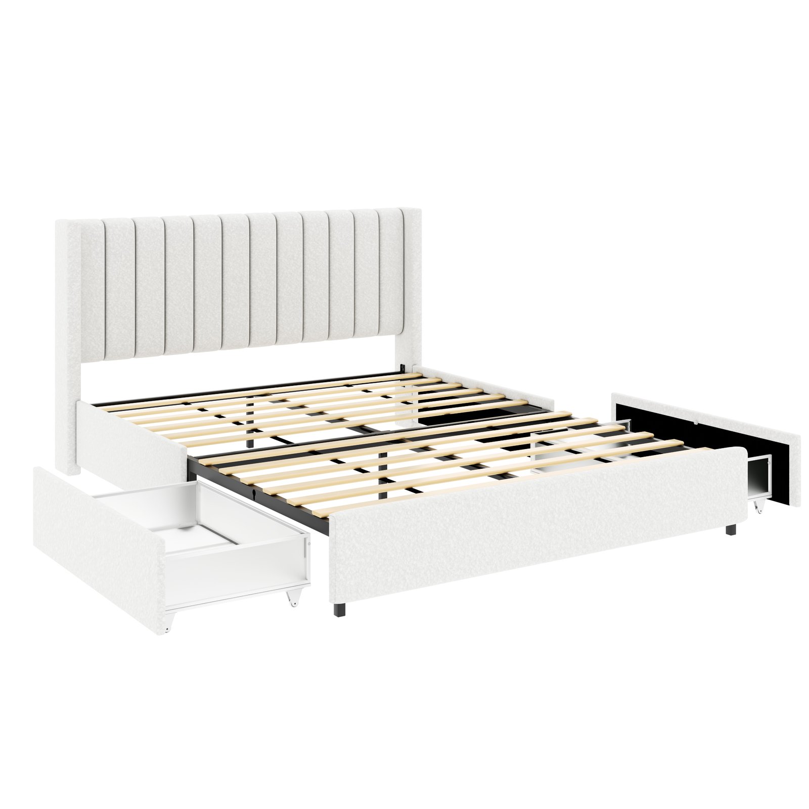 Anda Patented 2-Drawers Storage Bed Queen Size Ivory Boucle Upholstered Platform Bed, Tufted Headboard, Wooden Slat Mattress Support, No Box Spring Needed photo review
