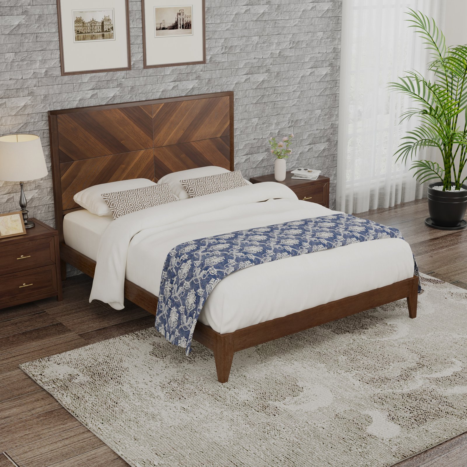 Mid-Century Modern Platform Bed Wood Slat Support with No Box Spring Needed,Queen, Walnut photo review