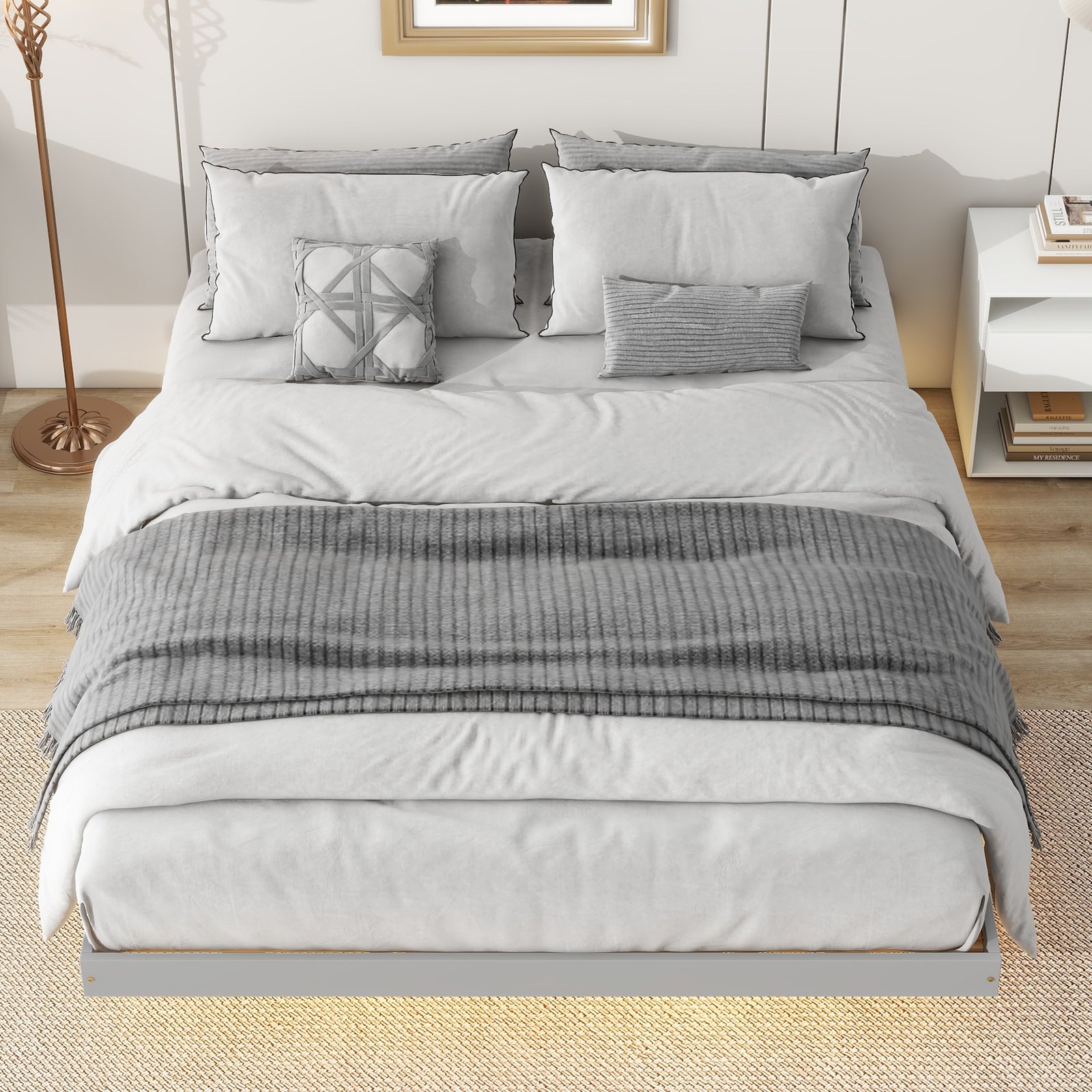 Queen Size Floating Bed with LED Lights Underneath,Modern Queen Size Low Profile Platform Bed with LED Lights,Grey photo review