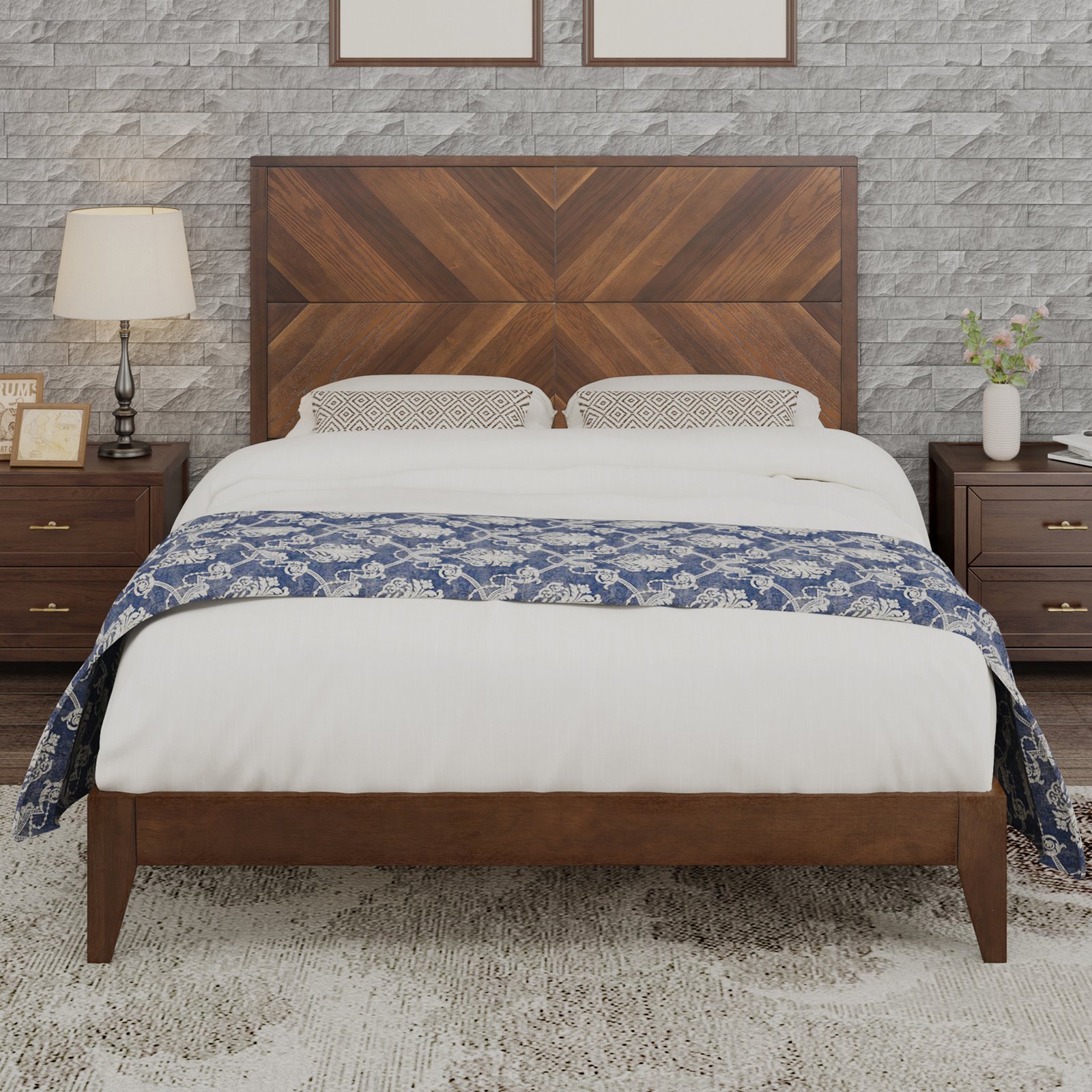 Mid-Century Modern Platform Bed Wood Slat Support with No Box Spring Needed,Queen, Walnut photo review