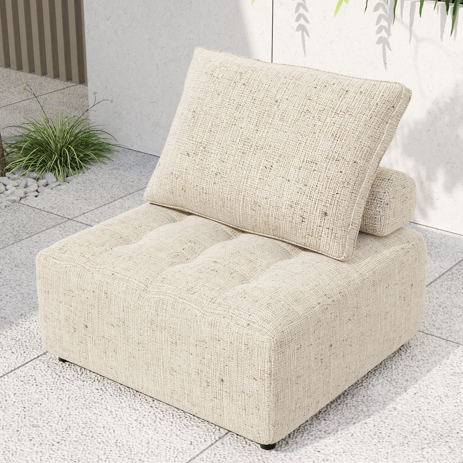 Outdoor Modular Sofa, with Aluminum Structure, Support Cushion and Back Cushion Cover-Removable, Fade-resistant, Waterproof Sofa Cover Included,Light Brown(The rate : Based on a single piece ) photo review