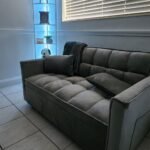 Modern Velvet Loveseat Futon Sofa Couch w/Pullout Bed,Small Love Seat Lounge Sofa w/Reclining Backrest,Toss Pillows, Pockets,Furniture for Living Room,3 in 1 Convertible Sleeper Sofa Bed, Black photo review