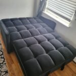 Modern Velvet Loveseat Futon Sofa Couch w/Pullout Bed,Small Love Seat Lounge Sofa w/Reclining Backrest,Toss Pillows, Pockets,Furniture for Living Room,3 in 1 Convertible Sleeper Sofa Bed, Black photo review