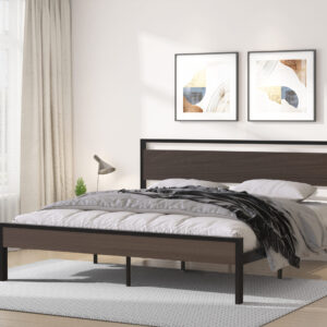Ceres Metal Bed, Black with Walnut wood Headboard&Footboard, King
