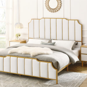 Queen Size Bed Frame,Upholstered Platform Bed & High headboard with Wood Slat Support,No Box Spring Needed,Easy Assembly, Velvet White