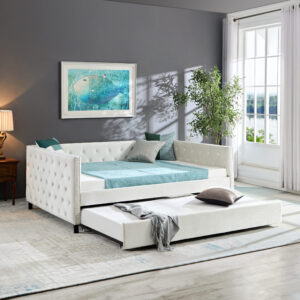 Sofa bed with wheels, upgraded velvet upholstered sofa bed, with Button and Copper Nail on Square Arms,bedroom living room furniture (Beige,full,82.75"x58""x30.75"")"